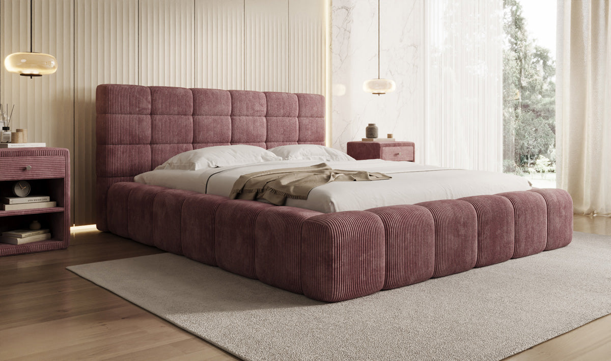 Designer Polsterbett Marshmallow in Cord mit Stauraum