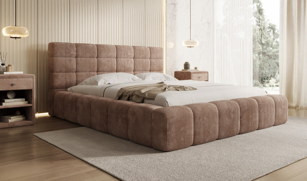 Designer Polsterbett Marshmallow in Cord mit Stauraum