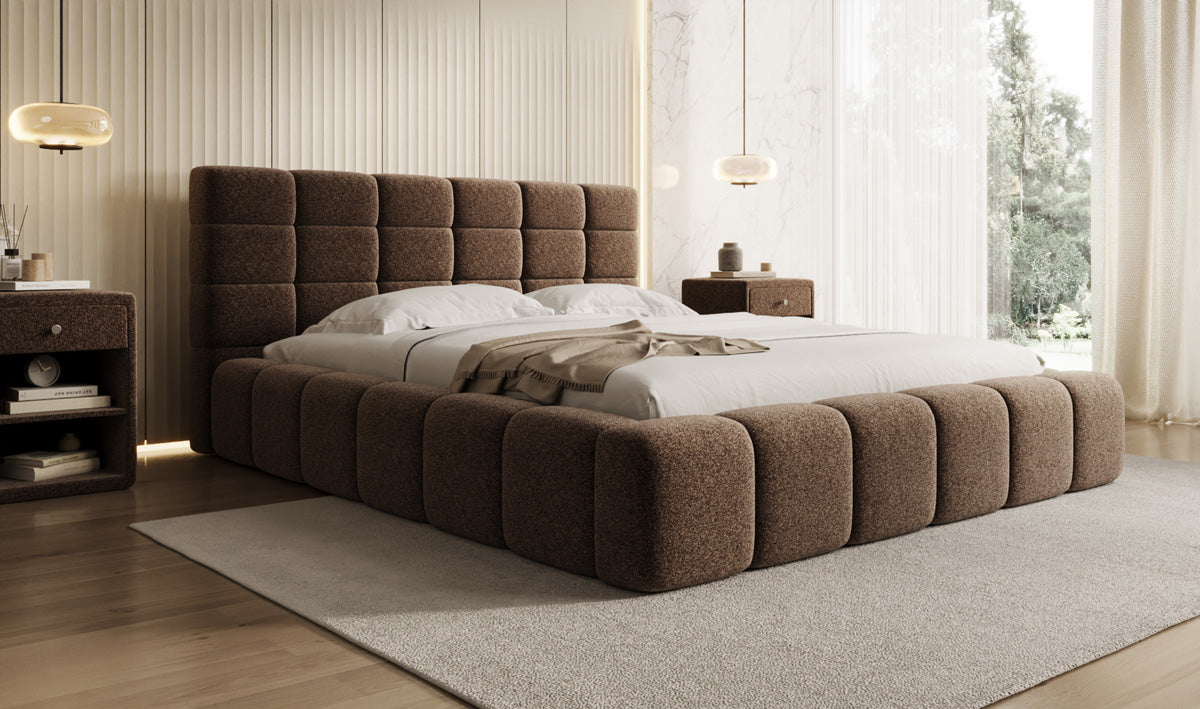 Designer Polsterbett Marshmallow in Strukturstoff mit Stauraum