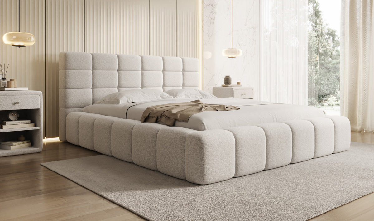 Designer Polsterbett Marshmallow in Strukturstoff mit Stauraum