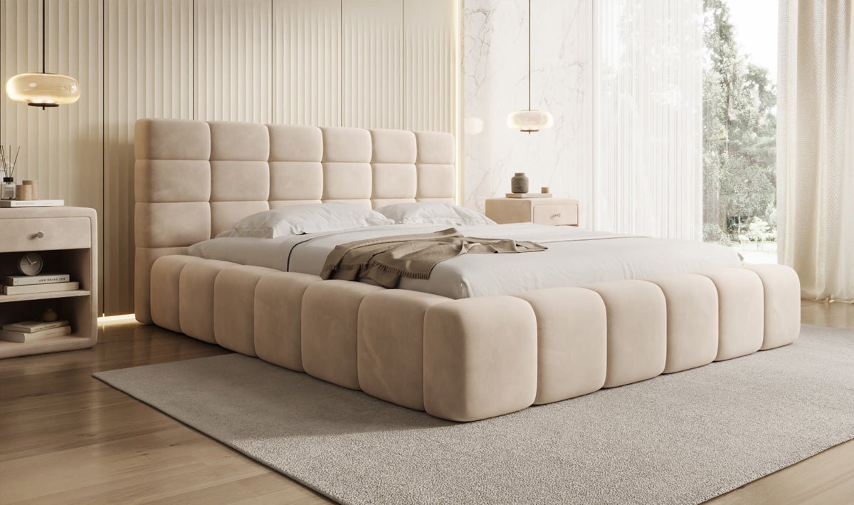 Designer Polsterbett Marshmallow in Samt mit Stauraum