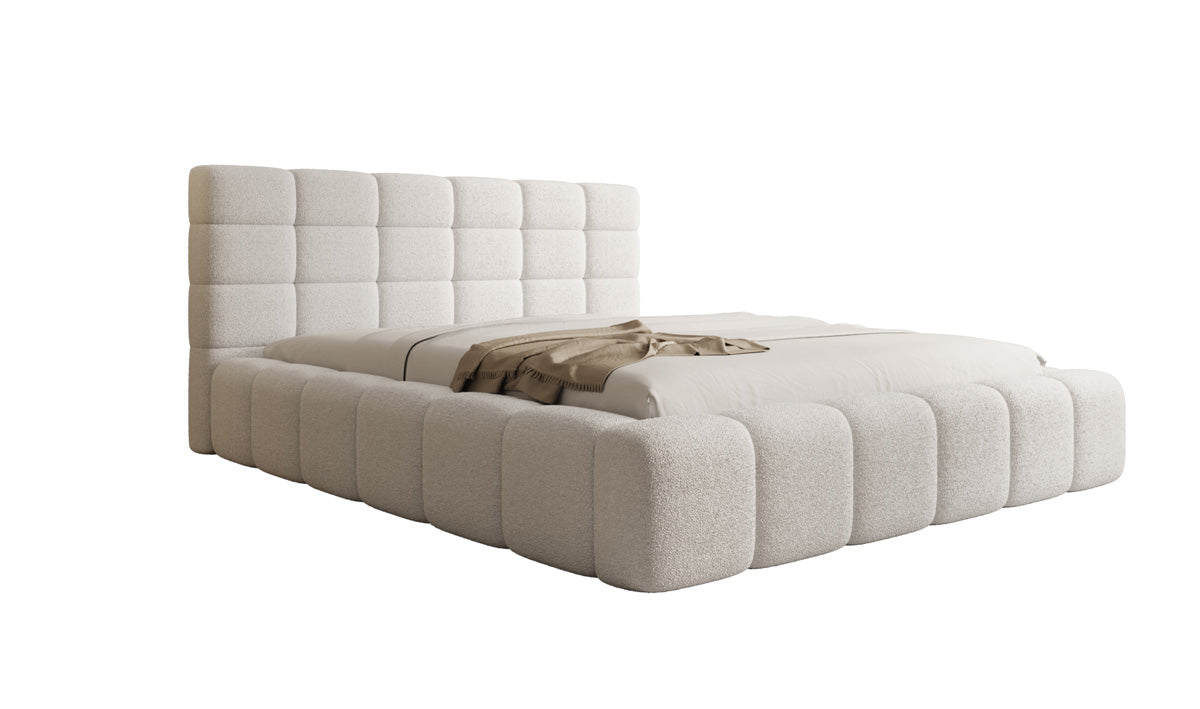 Designer Polsterbett Marshmallow in Teddy Bouclé mit Stauraum