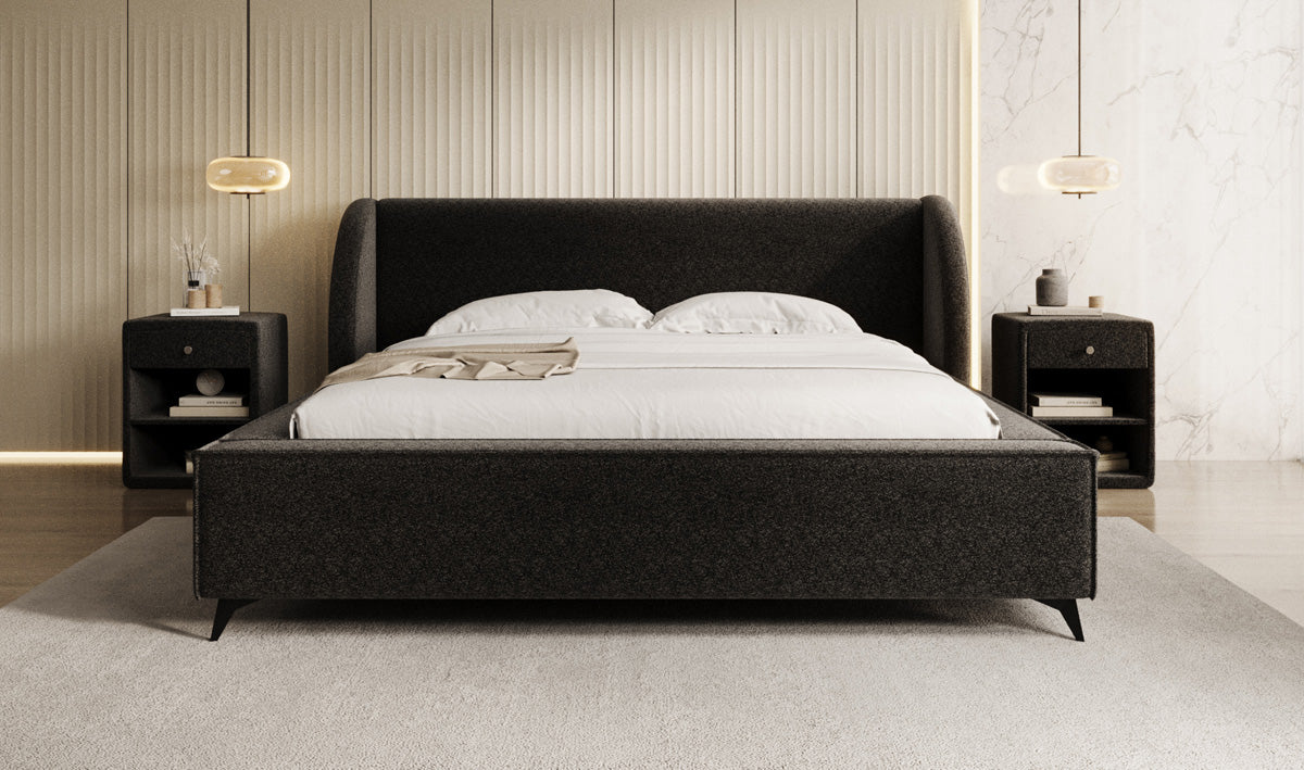 Designer Polsterbett Freya in Strukturstoff mit Stauraum