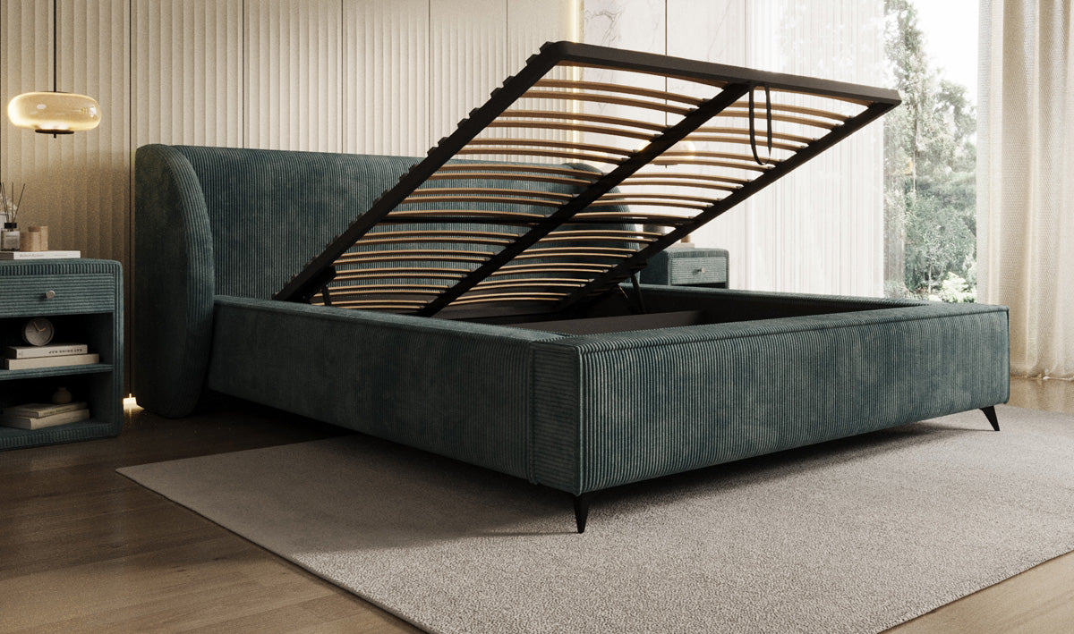Designer Polsterbett Freya Cord mit Stauraum
