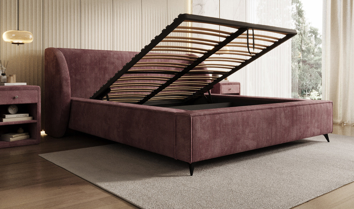 Designer Polsterbett Freya Cord mit Stauraum