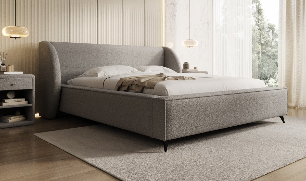 Designer Polsterbett Freya in Teddy Bouclé mit Stauraum