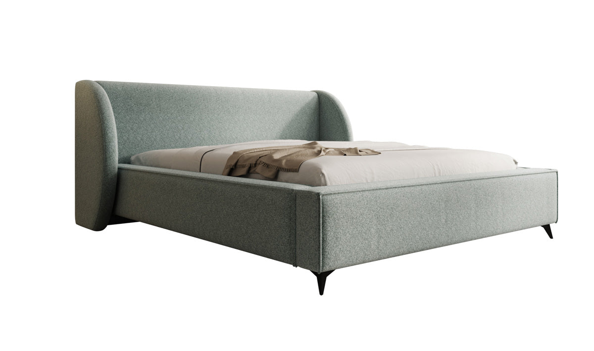Designer Polsterbett Freya in Strukturstoff mit Stauraum