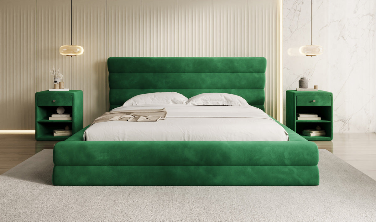 Designer Polsterbett Maren in Samt mit Stauraum
