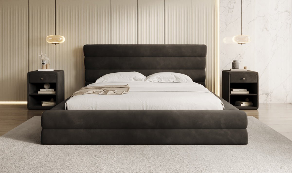 Designer Polsterbett Maren in Samt mit Stauraum
