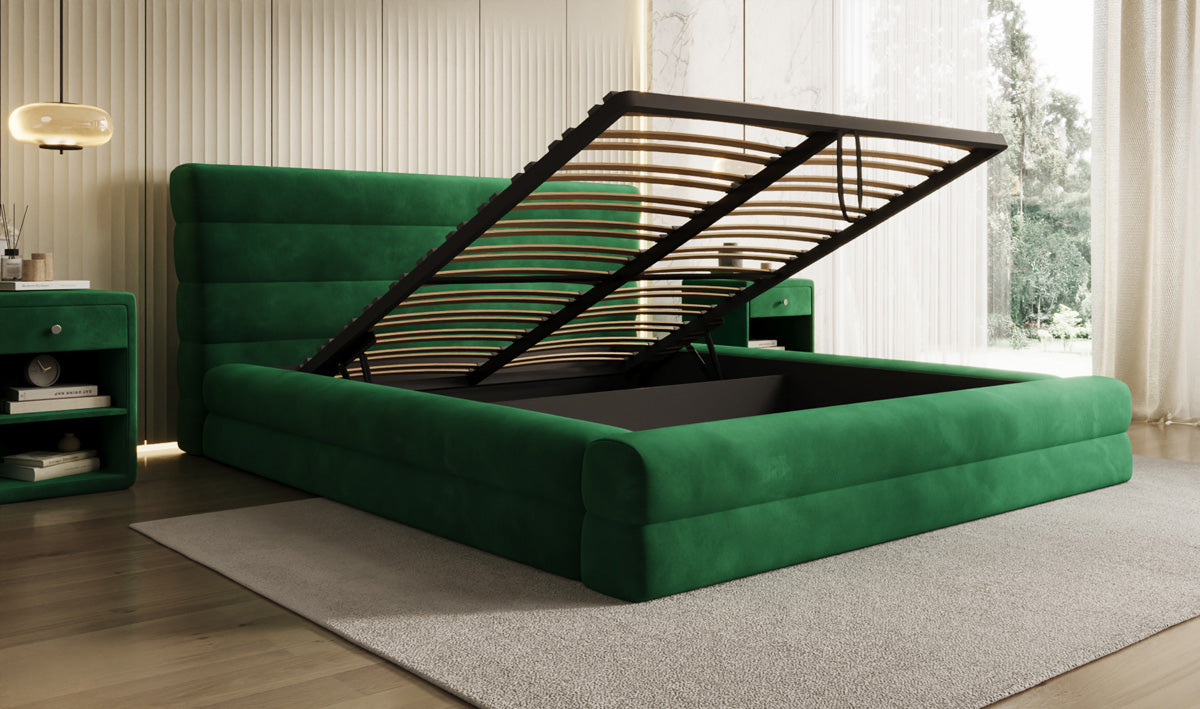 Designer Polsterbett Maren in Samt mit Stauraum