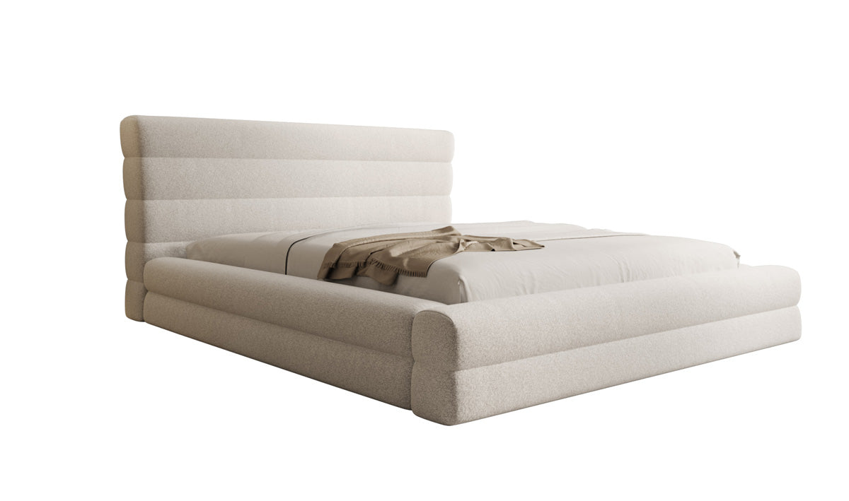 Designer Polsterbett Maren in Strukturstoff mit Stauraum