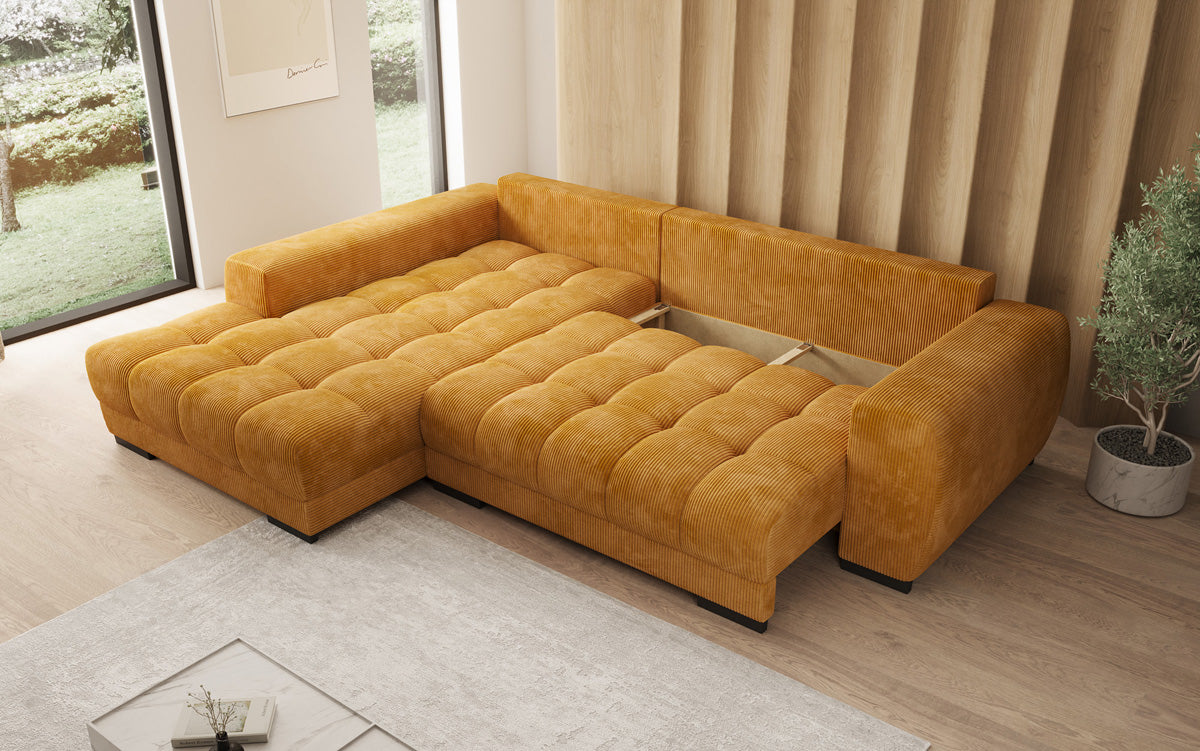 Designer Sofa Balu mit Schlaffunktion und Stauraum in Cord