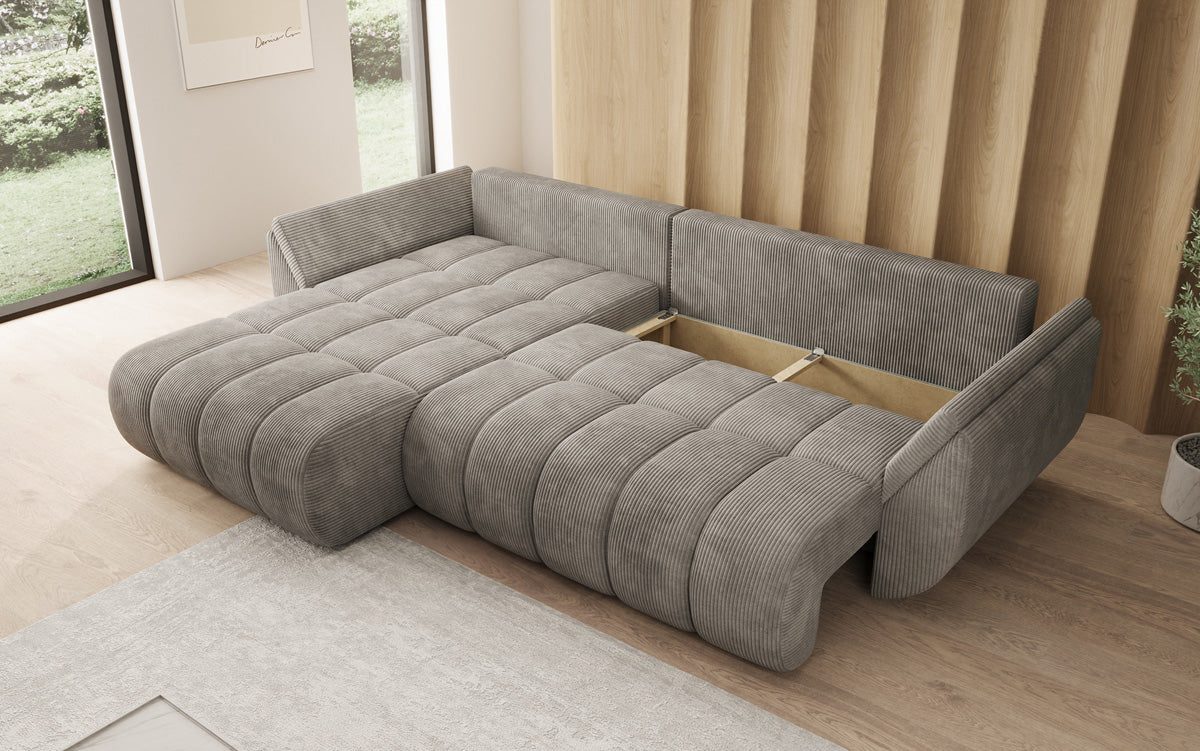 Designer Sofa Lenoa L mit Schlaffunktion und Stauraum in Cord
