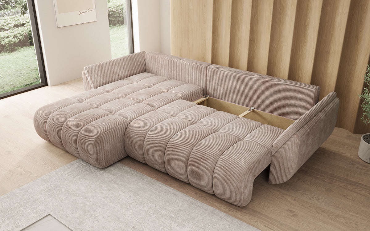 Designer Sofa Lenoa L mit Schlaffunktion und Stauraum in Cord