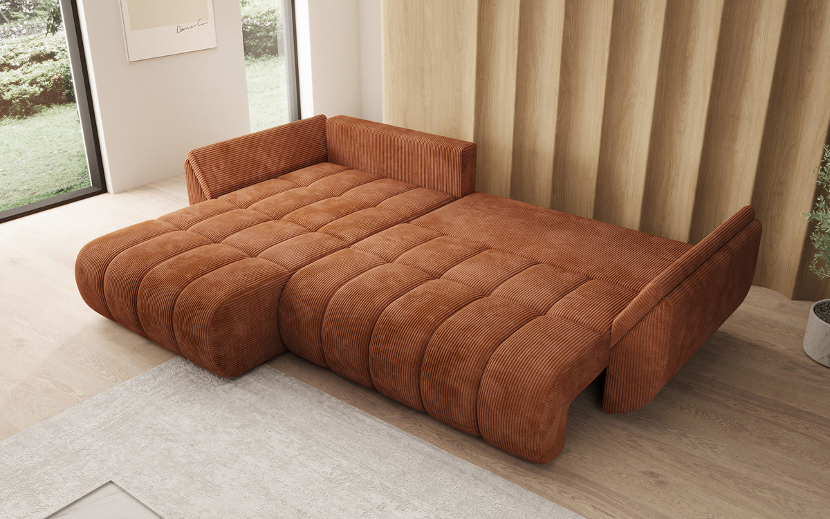 Designer Sofa Lenoa L mit Schlaffunktion und Stauraum in Cord