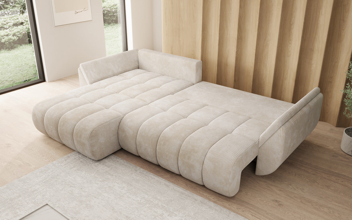Designer Sofa Lenoa L mit Schlaffunktion und Stauraum in Cord