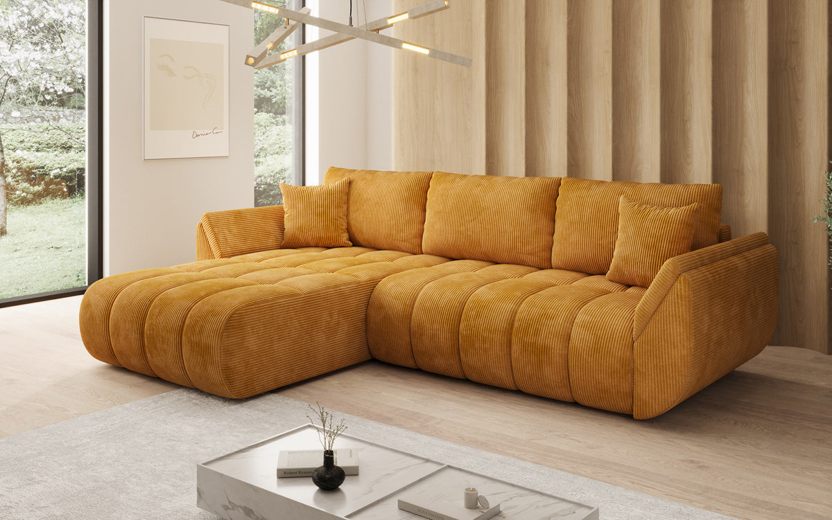 Designer Sofa Lenoa L mit Schlaffunktion und Stauraum in Cord