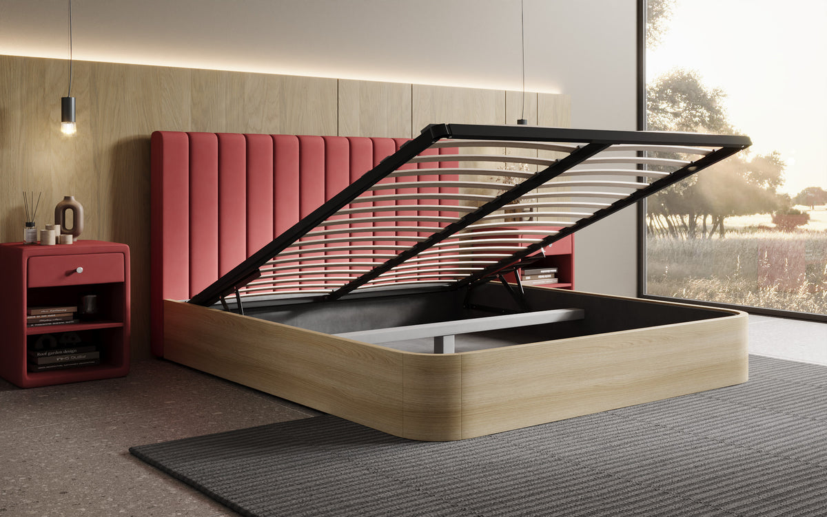 Designer Polsterbett Fiore Linea in Stoff mit Stauraum