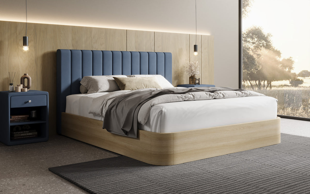 Designer Polsterbett Fiore Linea in Stoff mit Stauraum