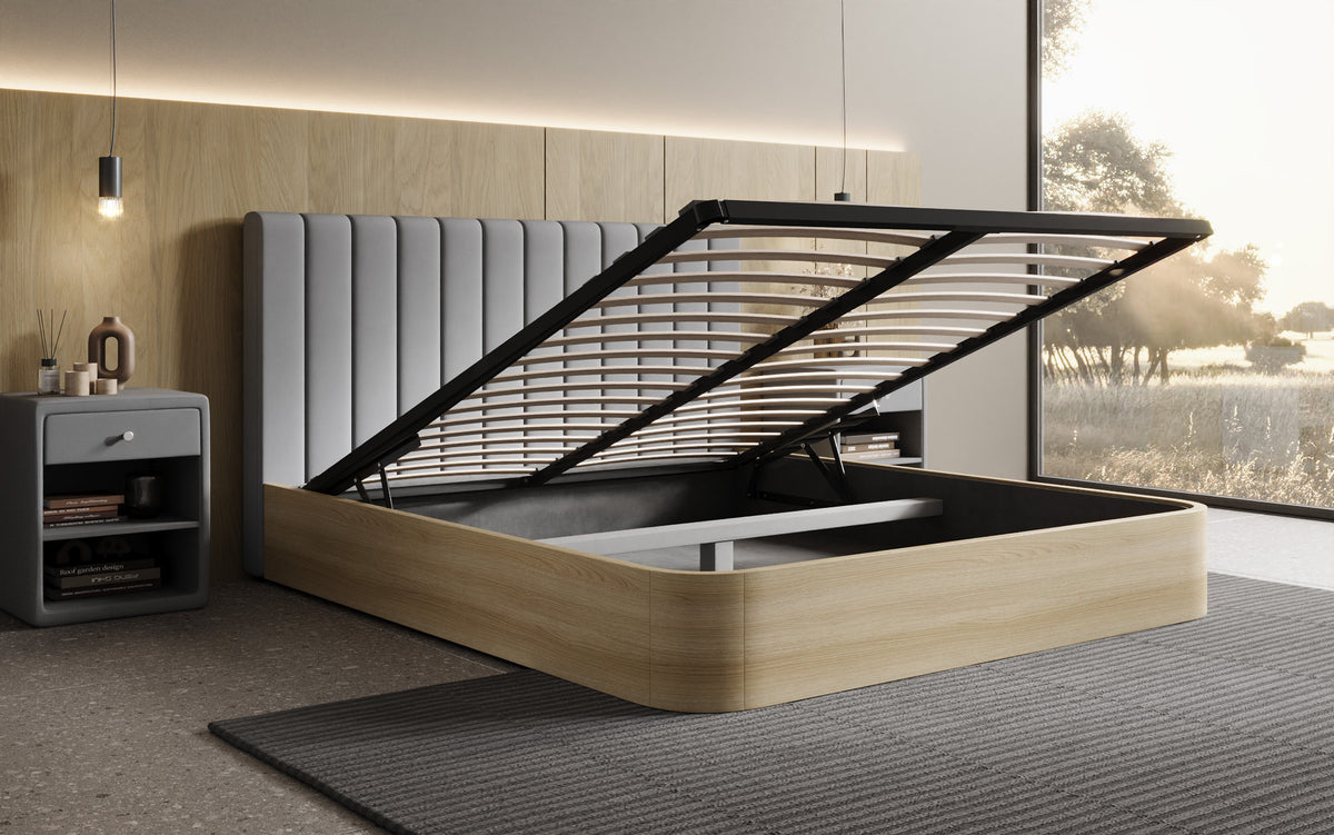 Designer Polsterbett Fiore Linea in Stoff mit Stauraum