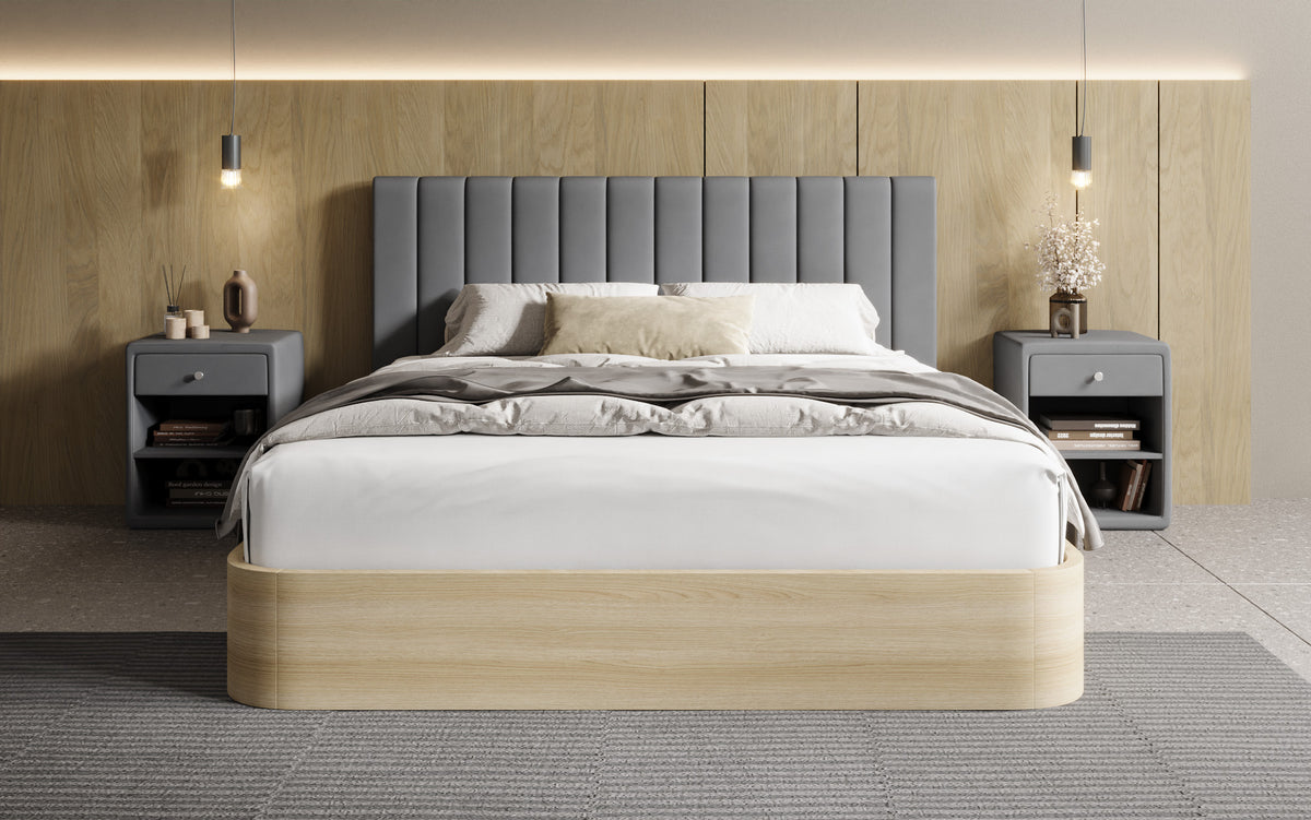 Designer Polsterbett Fiore Linea in Stoff mit Stauraum