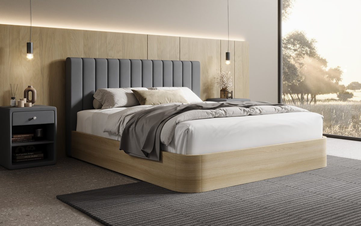 Designer Polsterbett Fiore Linea in Stoff mit Stauraum