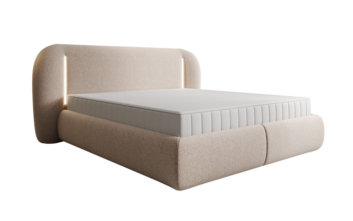 Designer Polsterbett Momo in Strukturstoff mit Stauraum und LED