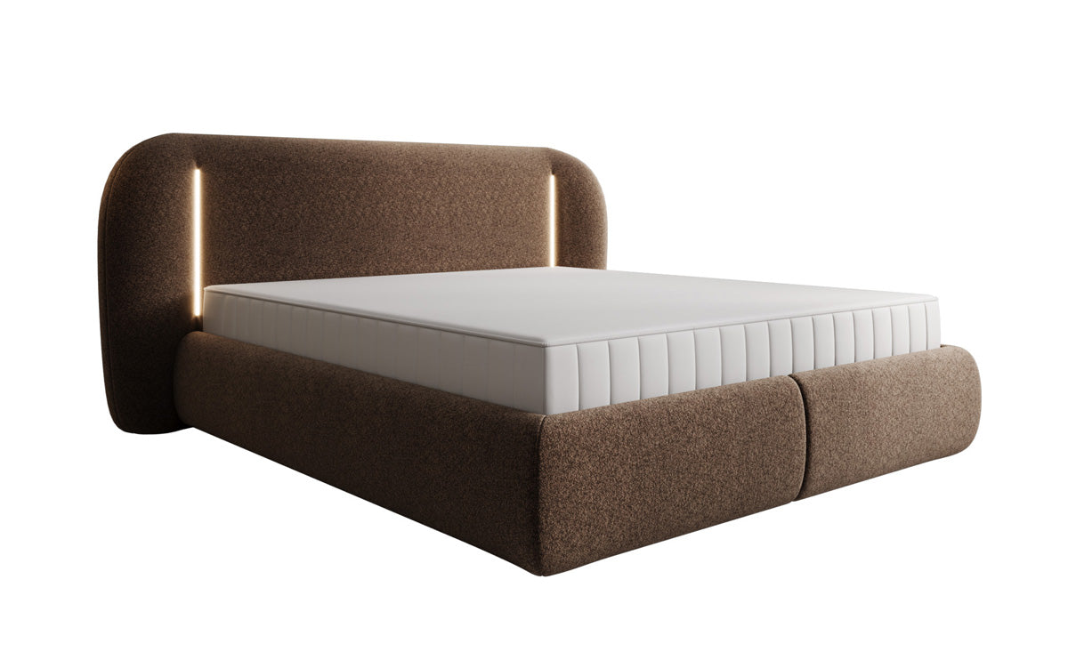 Designer Polsterbett Momo in Strukturstoff mit Stauraum und LED