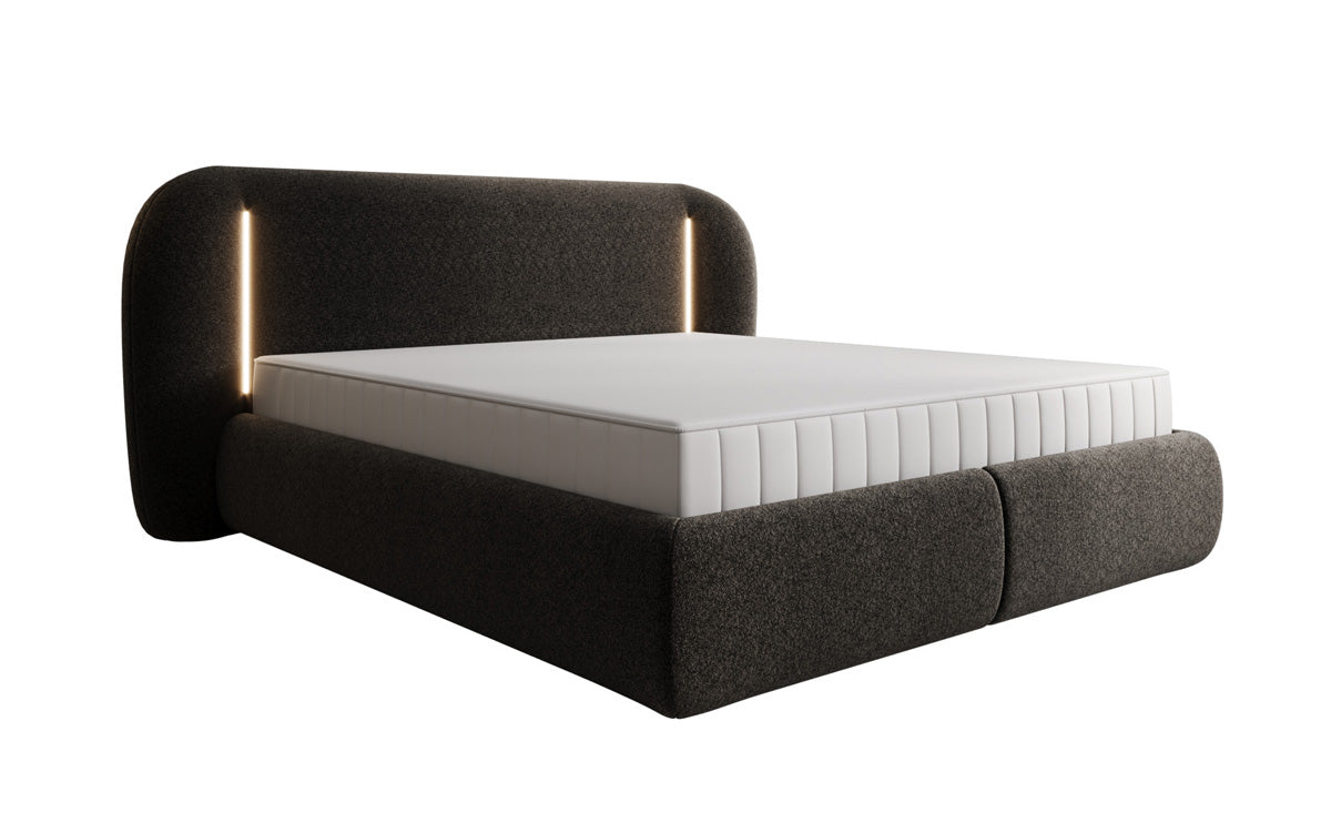 Designer Polsterbett Momo in Strukturstoff mit Stauraum und LED