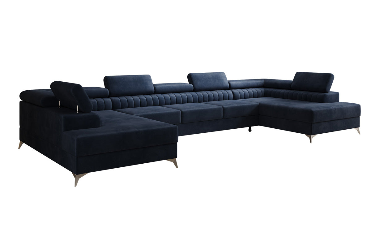 Designer Sofa Aurea U XXL mit Schlaf- und Klappfunktion in Samt