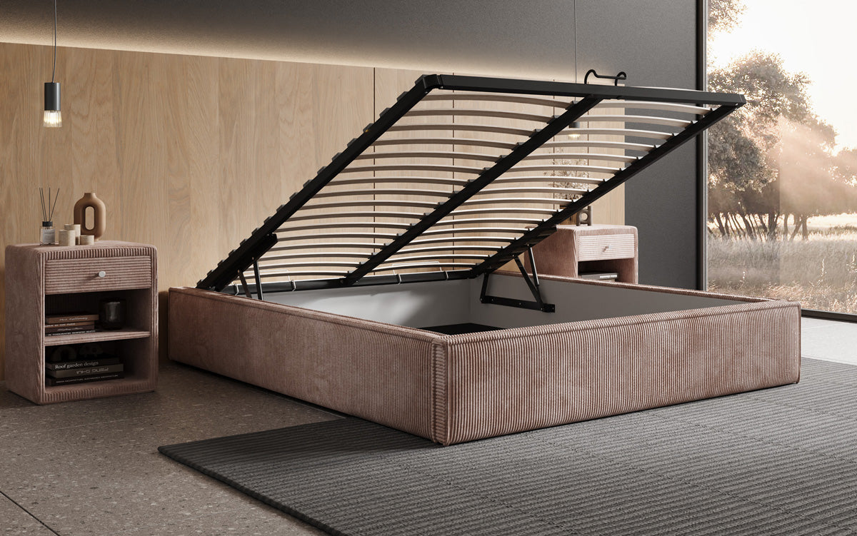 Designer Polsterbett Base mit Stauraum ohne Headboard in Cord