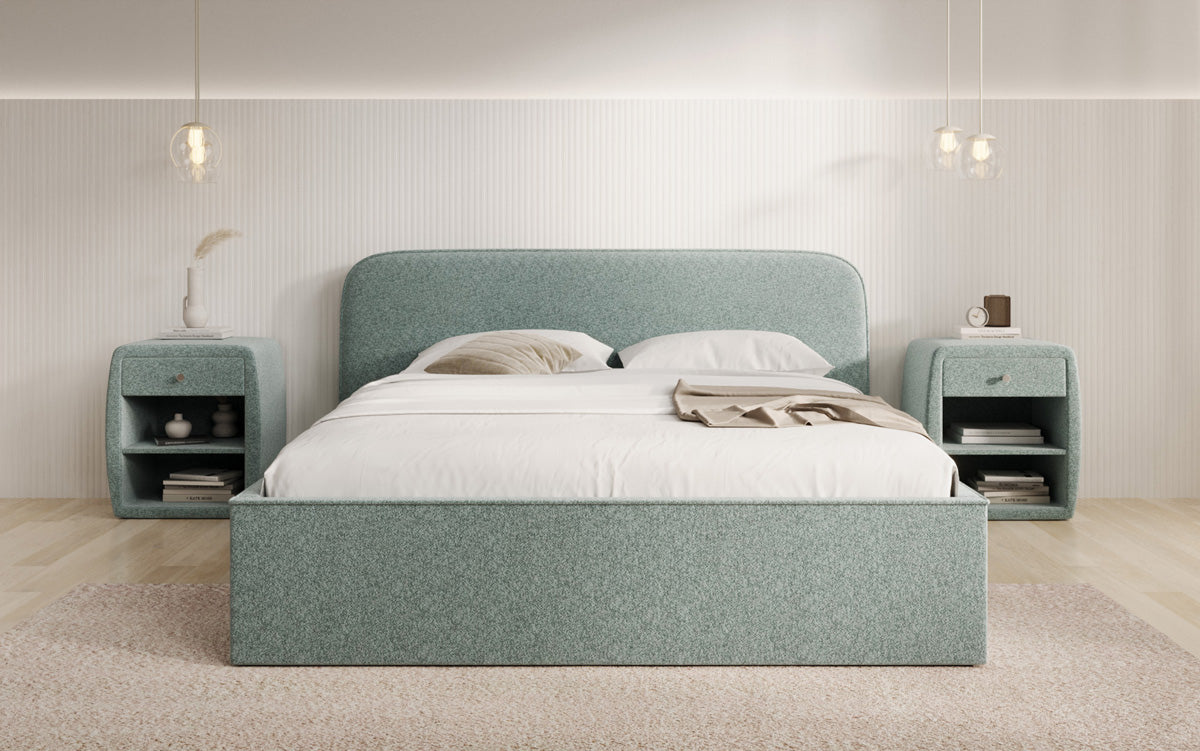 Designer Polsterbett Nola in Strukturstoff mit Stauraum