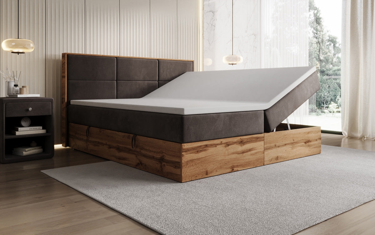 Boxspringbett Timber Panel mit Stauraum in Samt