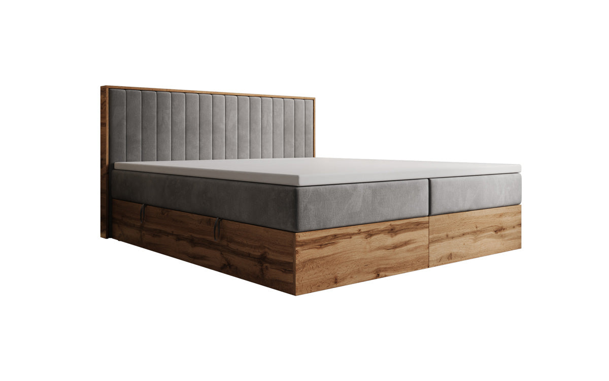 Boxspringbett Timber Line mit Stauraum in Samt