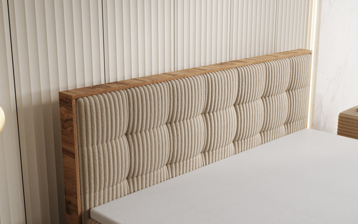 Boxspringbett Timber Quad in Cord mit Stauraum