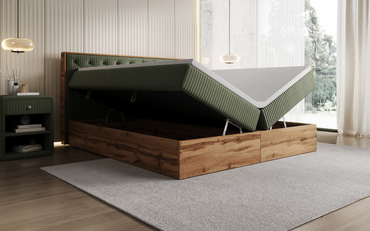 Boxspringbett Timber Chester in Cord mit Stauraum