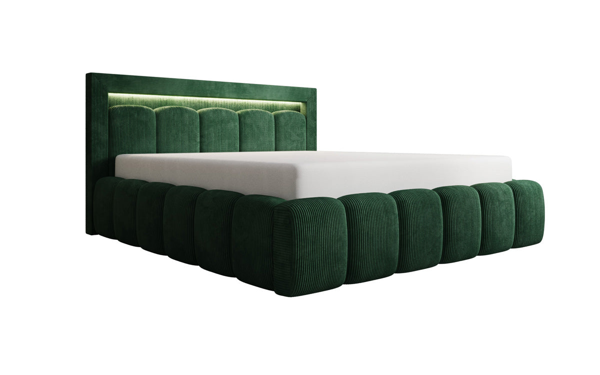Designer Polsterbett Lume in Cord mit Stauraum und RGB Beleuchtung