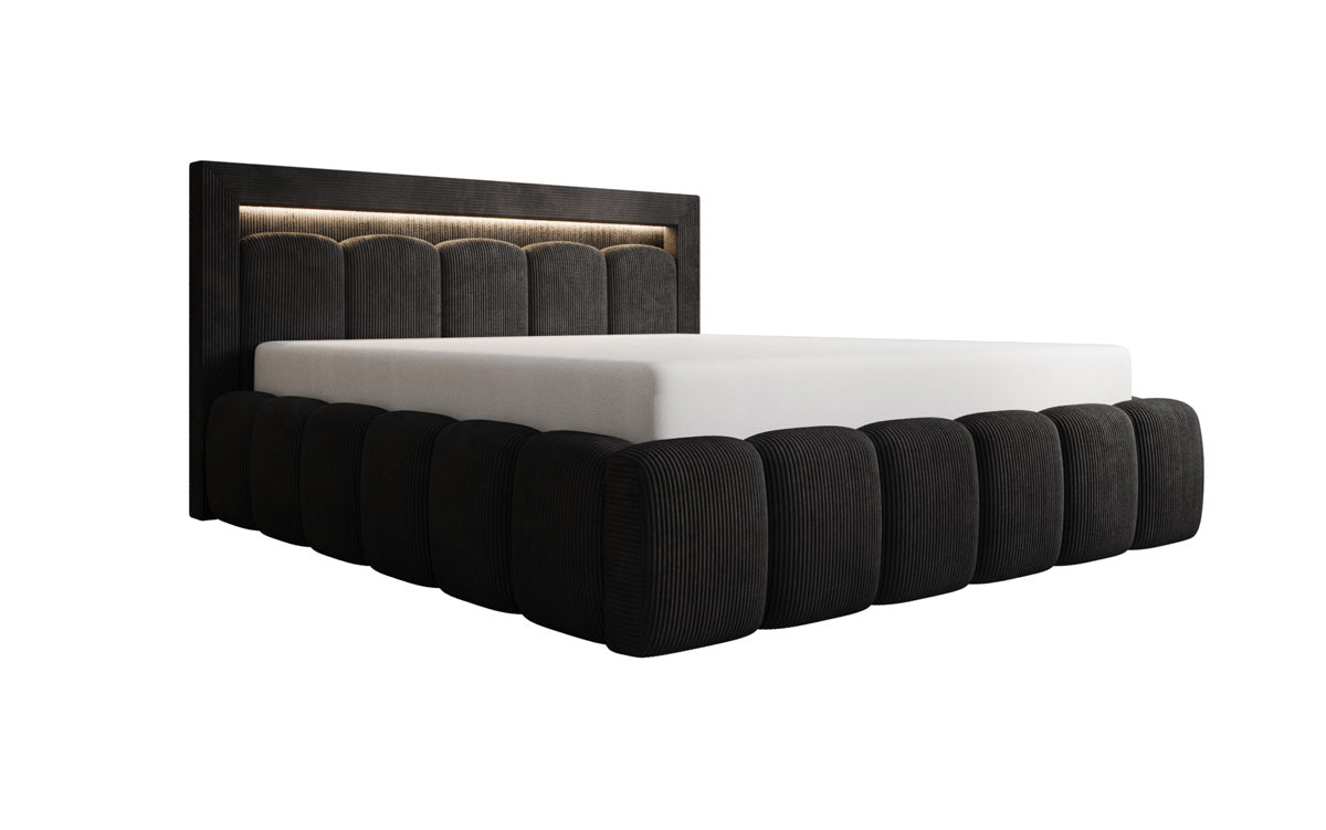 Designer Polsterbett Lume in Cord mit Stauraum und RGB Beleuchtung