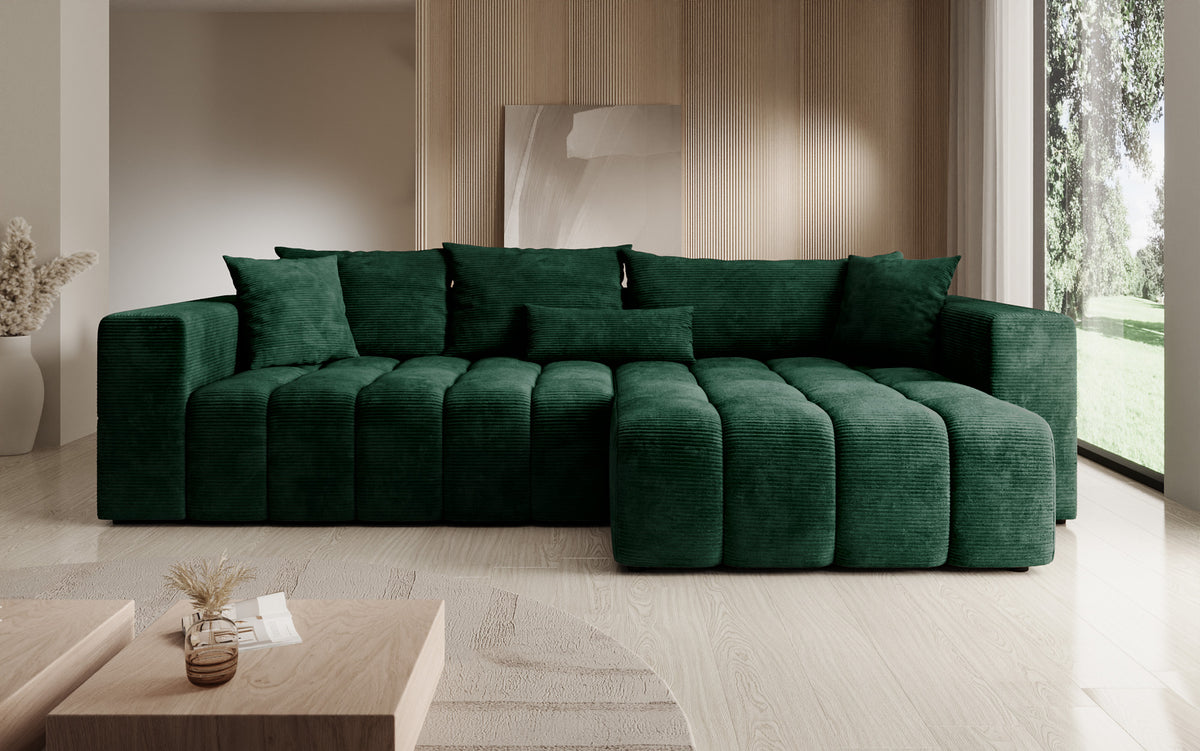 Designer Ecksofa Momo mit Schlaf- und Klappfunktion in Cord