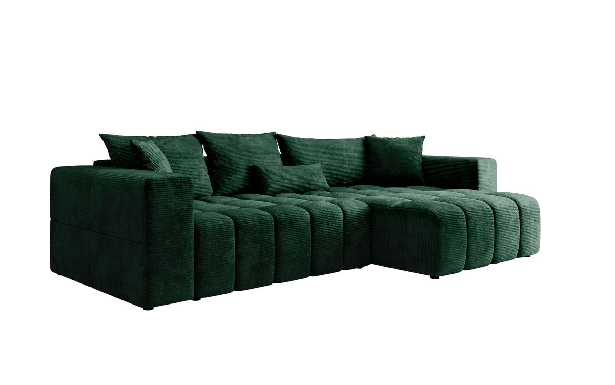 Designer Ecksofa Momo mit Schlaf- und Klappfunktion in Cord