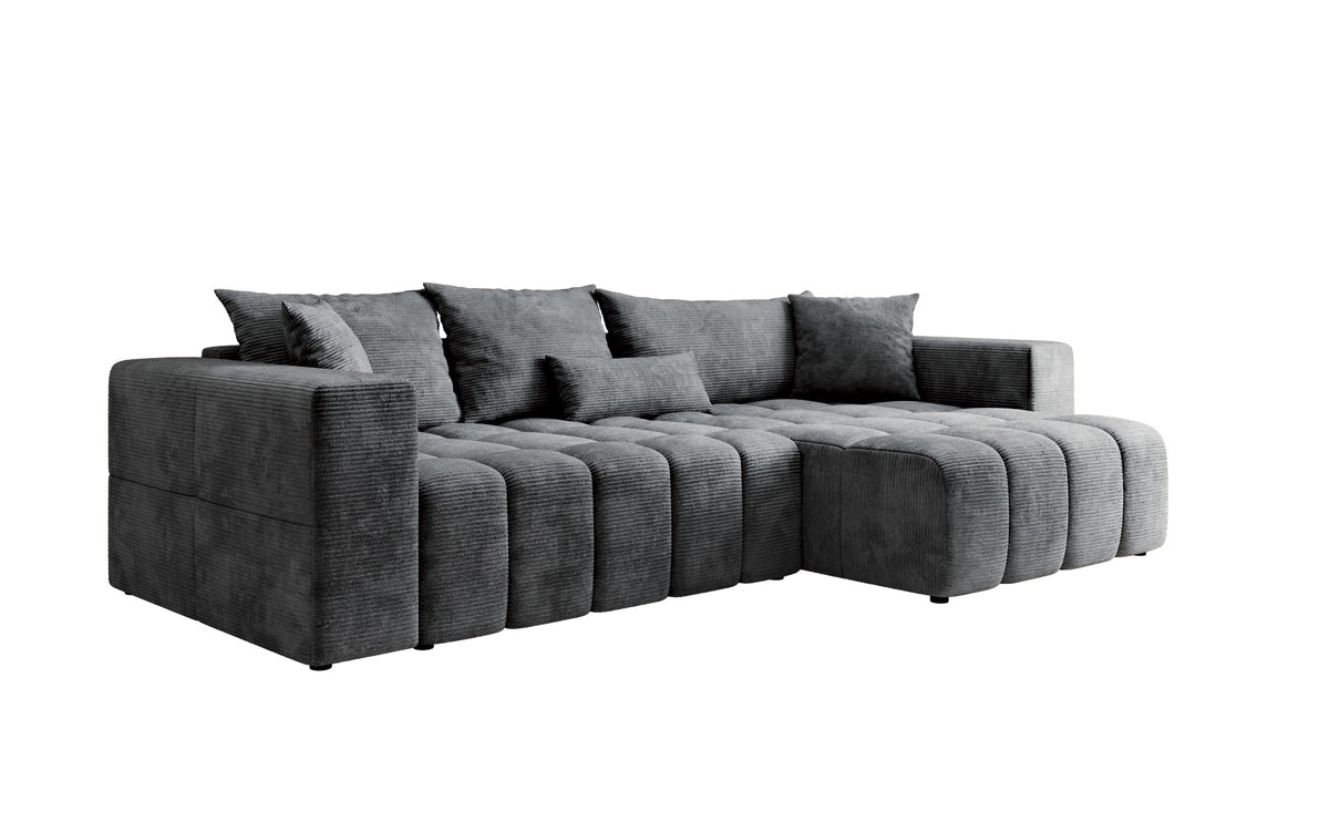 Designer Ecksofa Momo mit Schlaf- und Klappfunktion in Cord