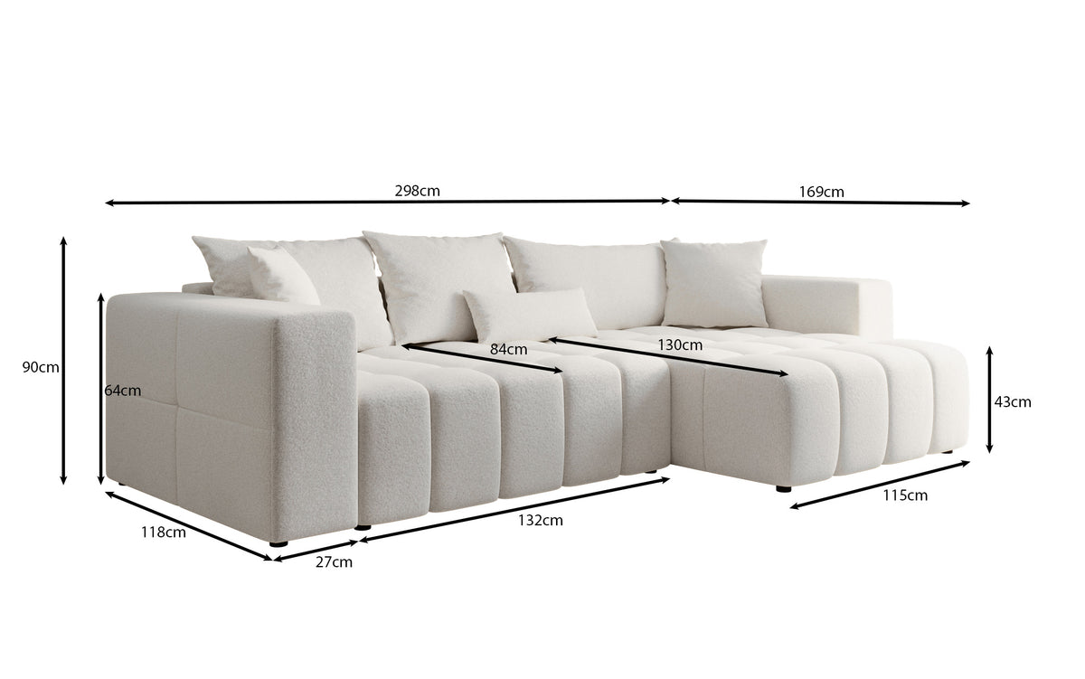Designer Ecksofa Momo mit Schlaf- und Klappfunktion in Strukturstoff