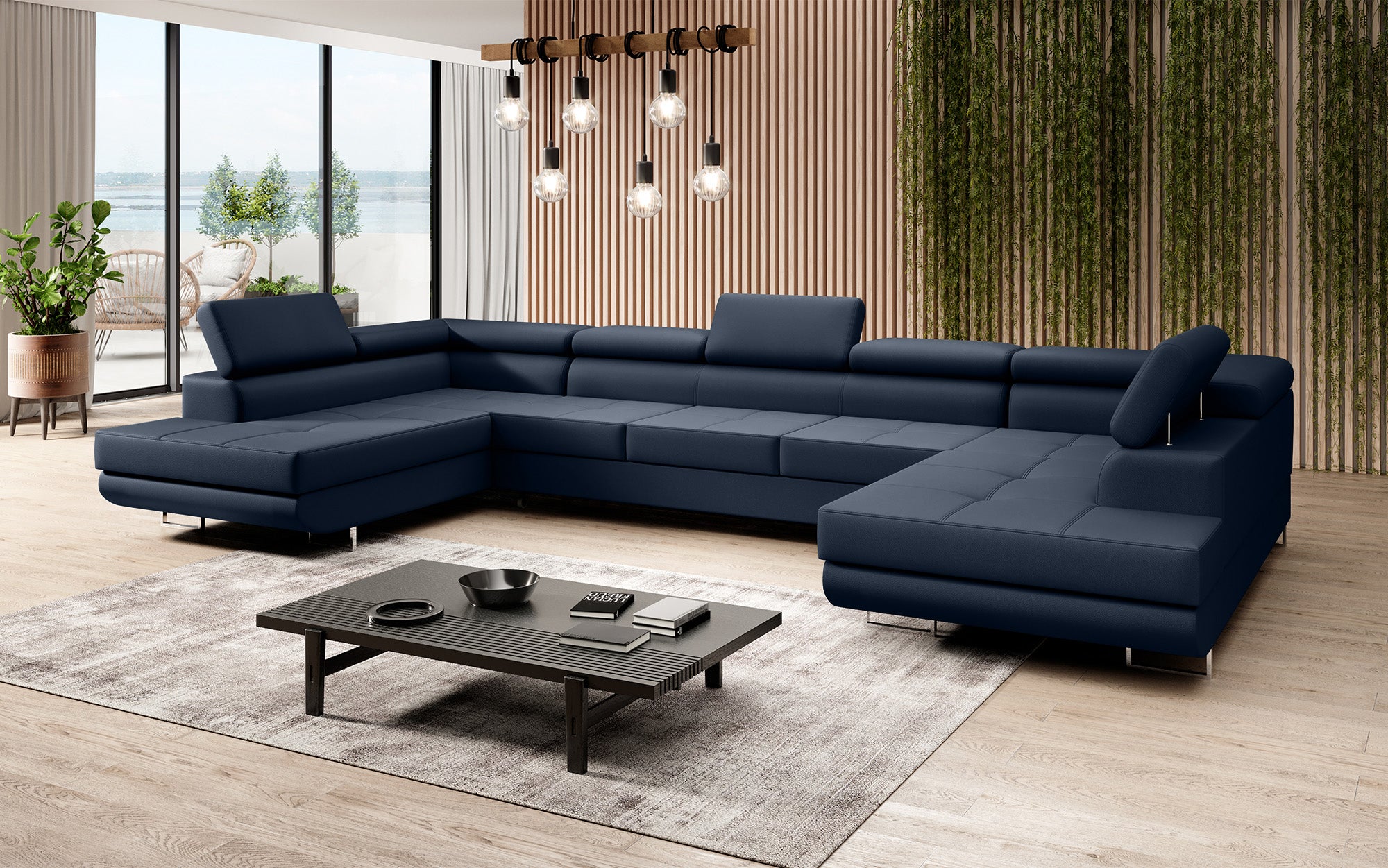 Designer sofa Taormina with sleeping and folding function in artificial leather