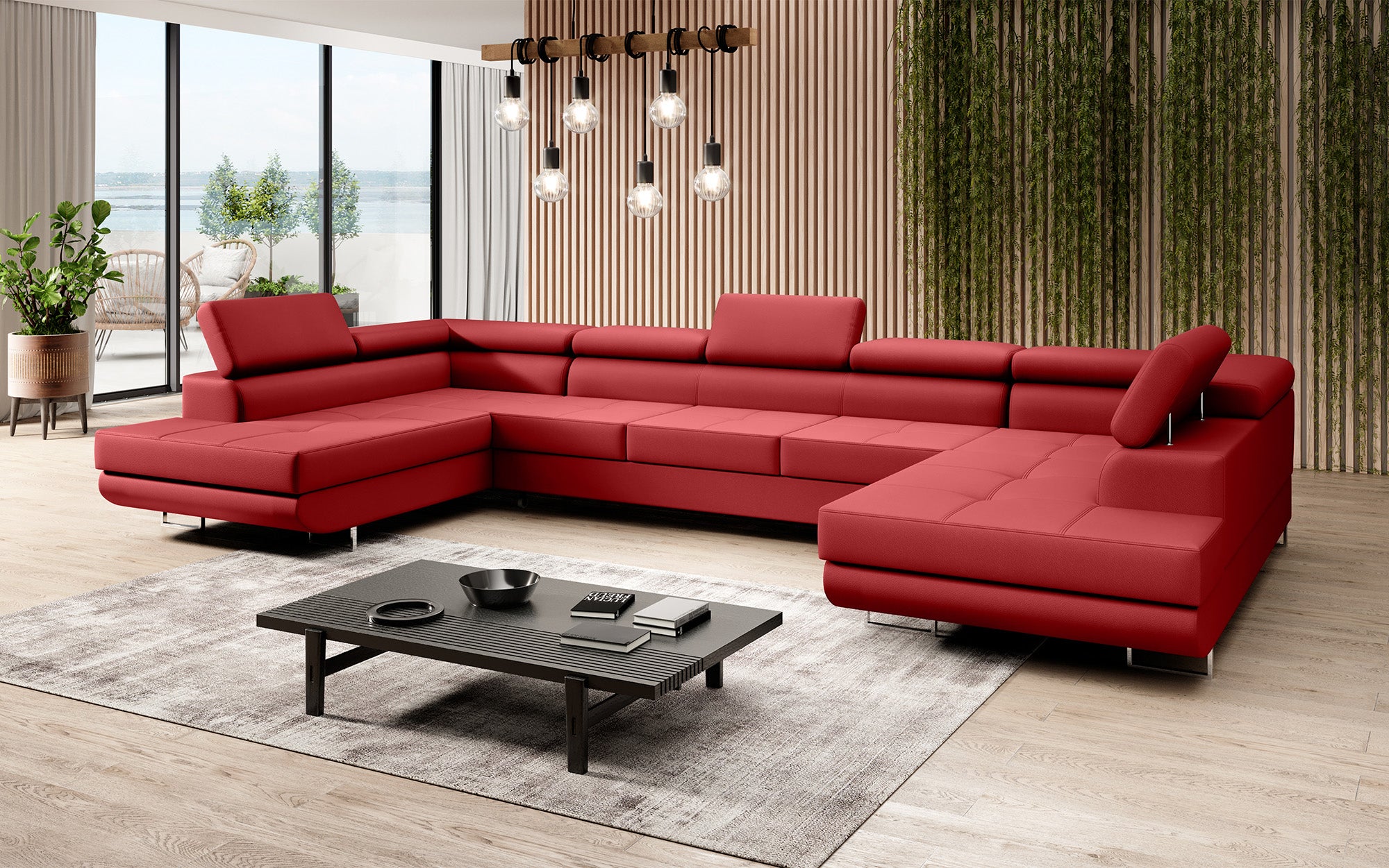 Designer sofa Taormina with sleeping and folding function in artificial leather