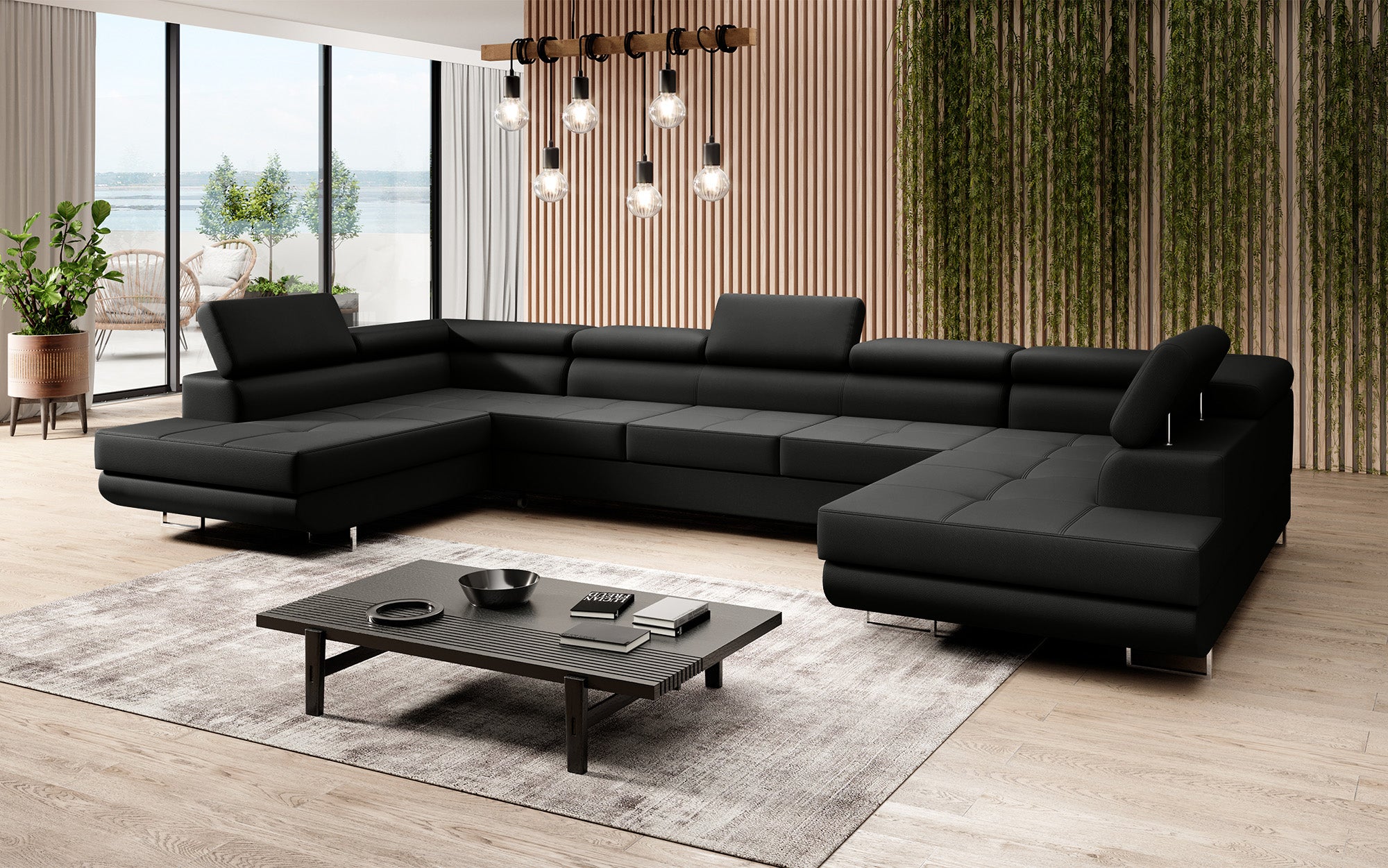 Designer sofa Taormina with sleeping and folding function in artificial leather
