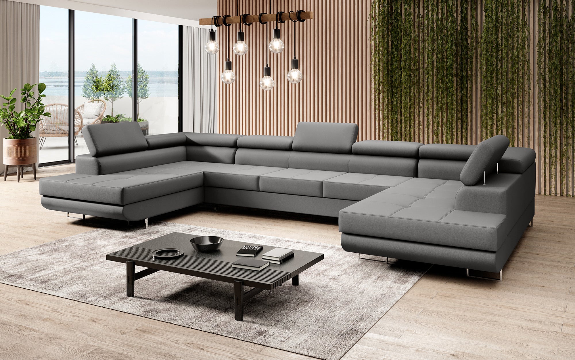 Designer sofa Taormina with sleeping and folding function in artificial leather