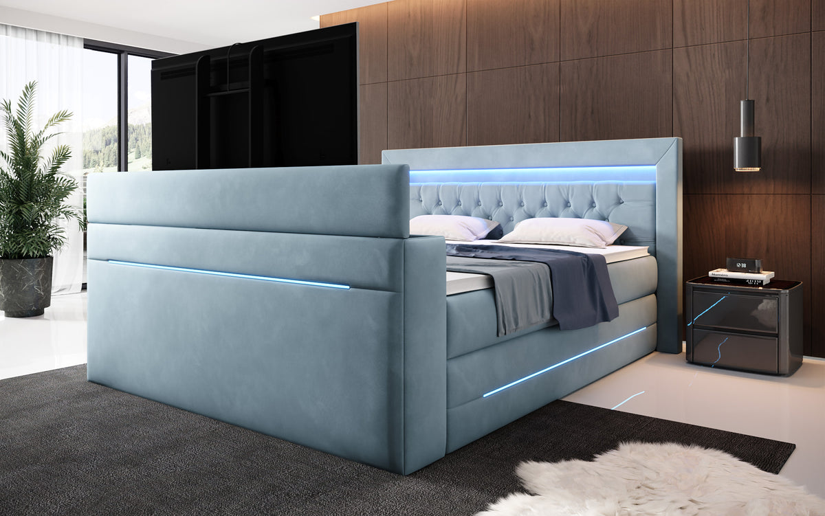 Boxspringbett Pluto mit TV Lift, RGB und Stauraum