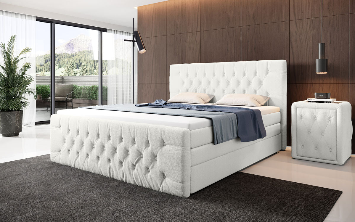 Boxspringbett Velutto Bouclé mit Stauraum