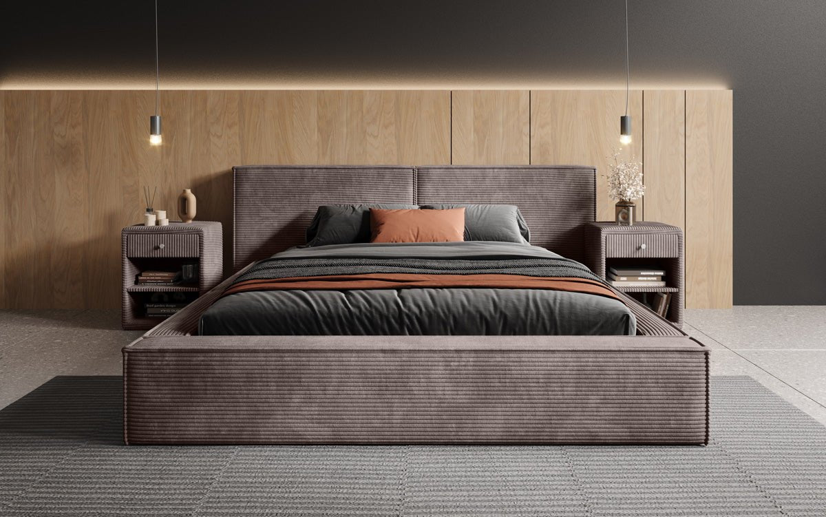 Designer Polsterbett Ophelia in Cord mit Stauraum