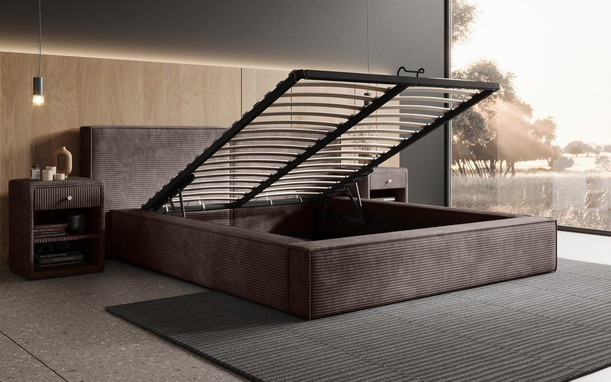 Designer Polsterbett Ophelia in Cord mit Stauraum